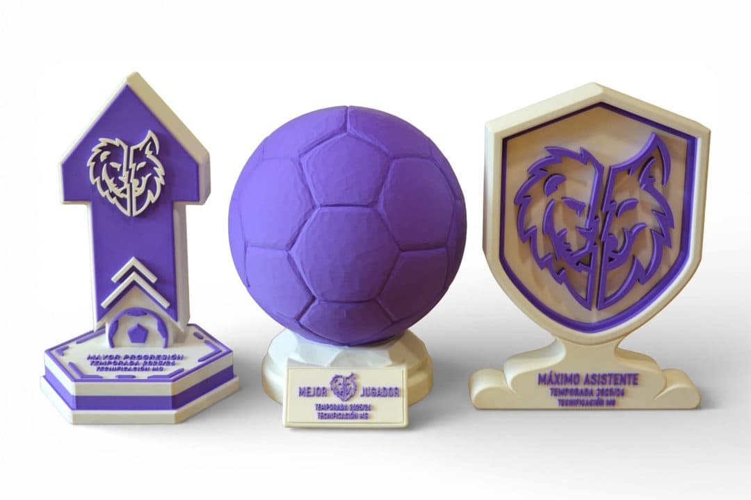 Trofeos de premios de temporada de MG Sport en fila
